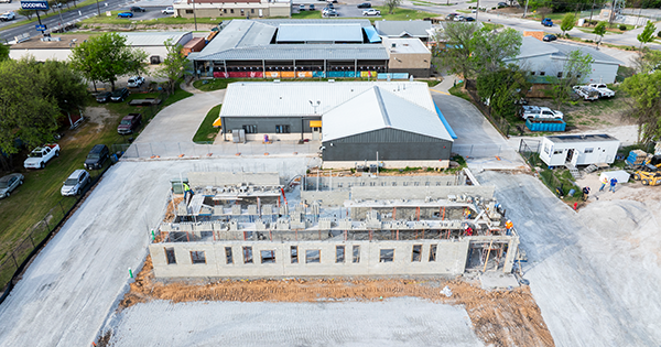 Aerial view of Pet Circle Waco surgical building under construction