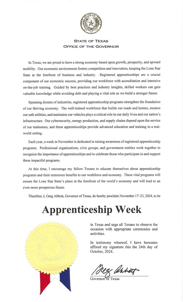 Gov. Abbott Apprenticeship Week Proclamation 2024