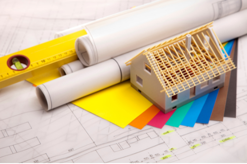 A stock image of tools used for architectural design, measurement and illustration.