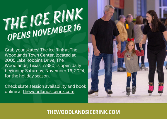 The Ice Rink opens November 16, 2024. Picture of a family ice skating