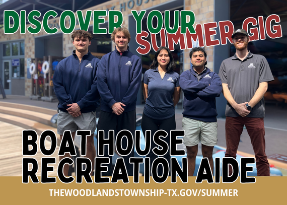 Discover Your Summer Gig, Boat House Recreation Aide; photo of young people standing on a dock