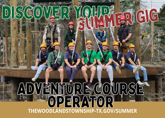 Discover your summer gig; Adventure course operator. Photo of group wearing climbing gear.