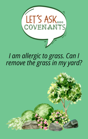 I am allergic to grass. Can I remove the grass in my yard? Graphic of trees and plants