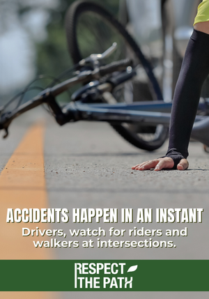 Photo of a bicycle accident with Respect the Path logo