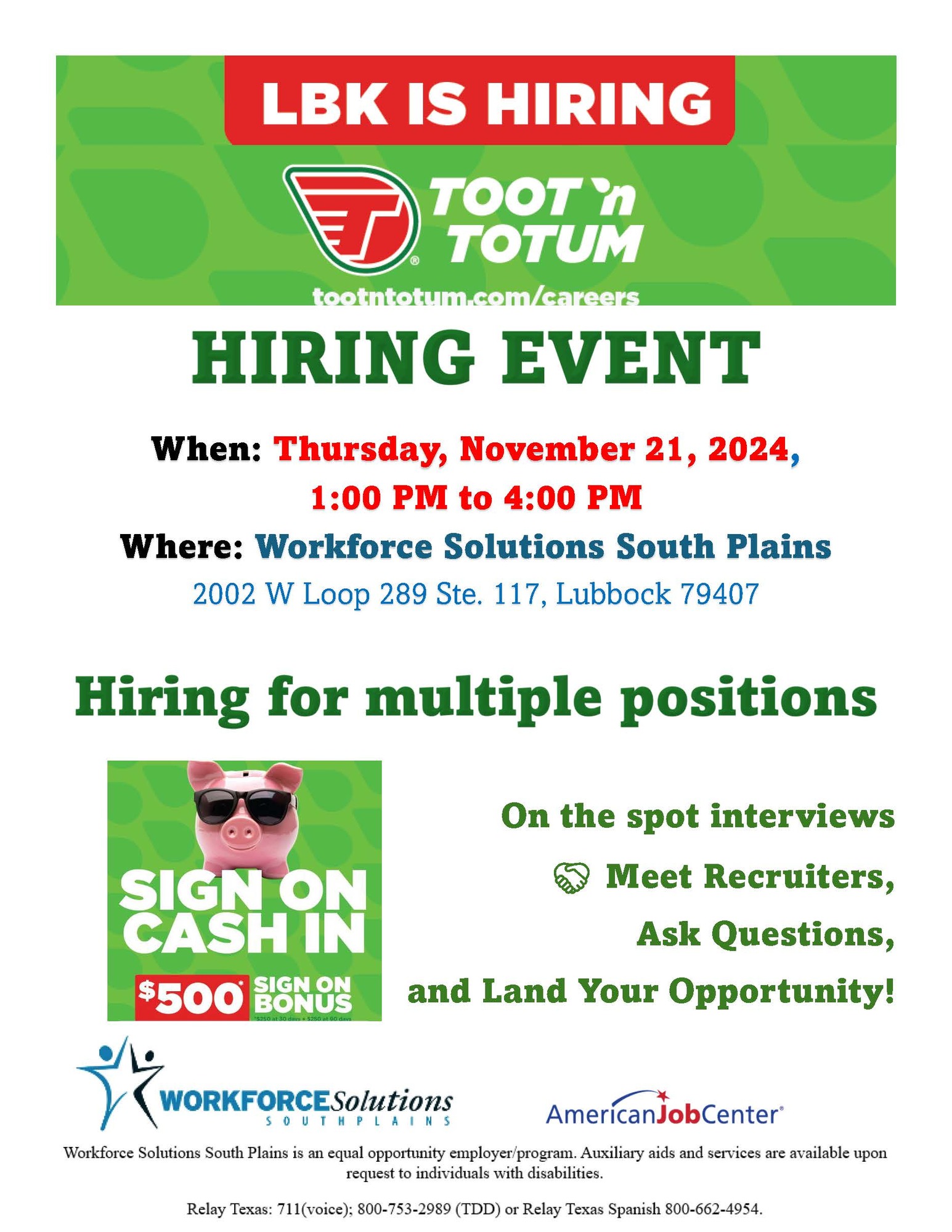 toot n' totum Hiring Event