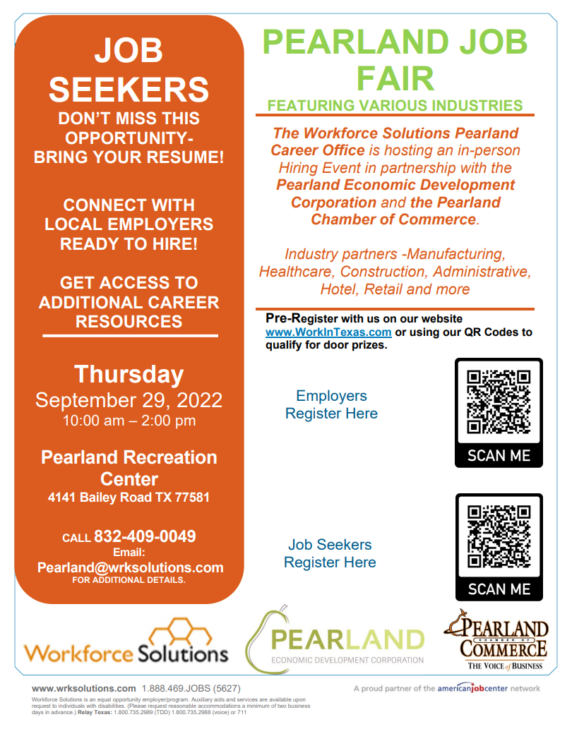 Pearland Job FairOver 30 Employers From Various Industries September