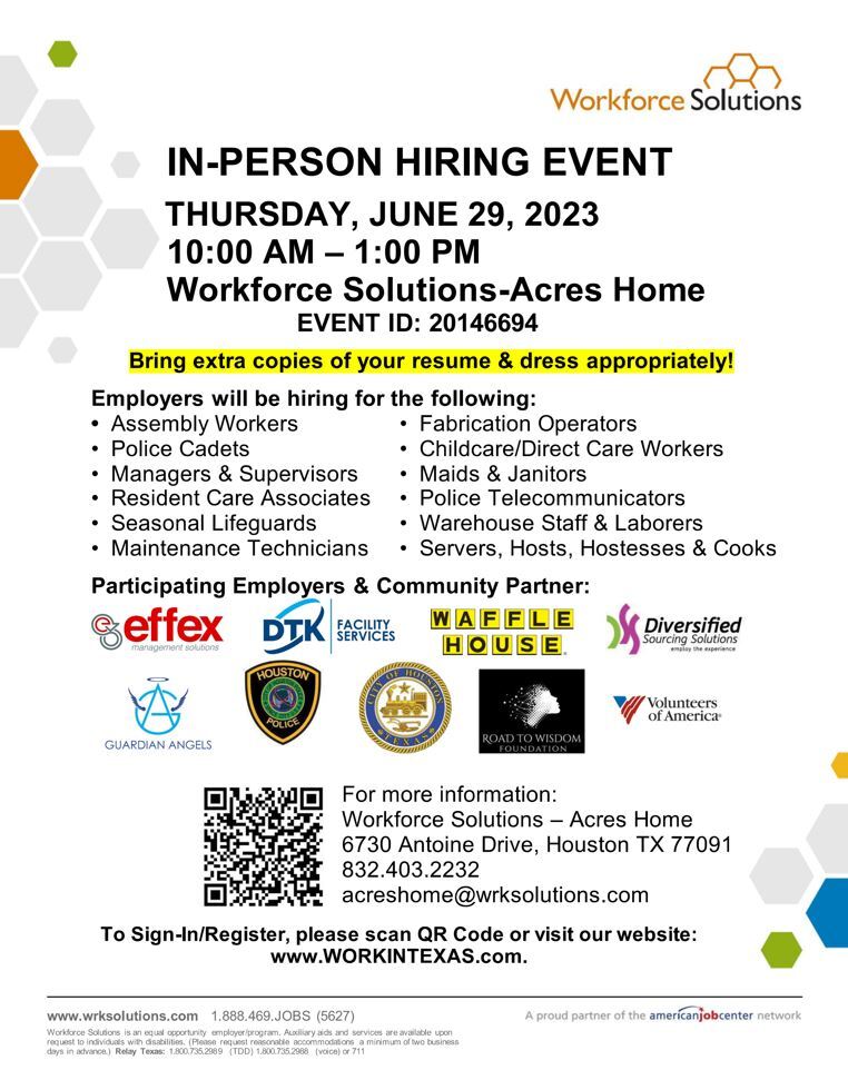 Hiring Event - WFS - Acres Home