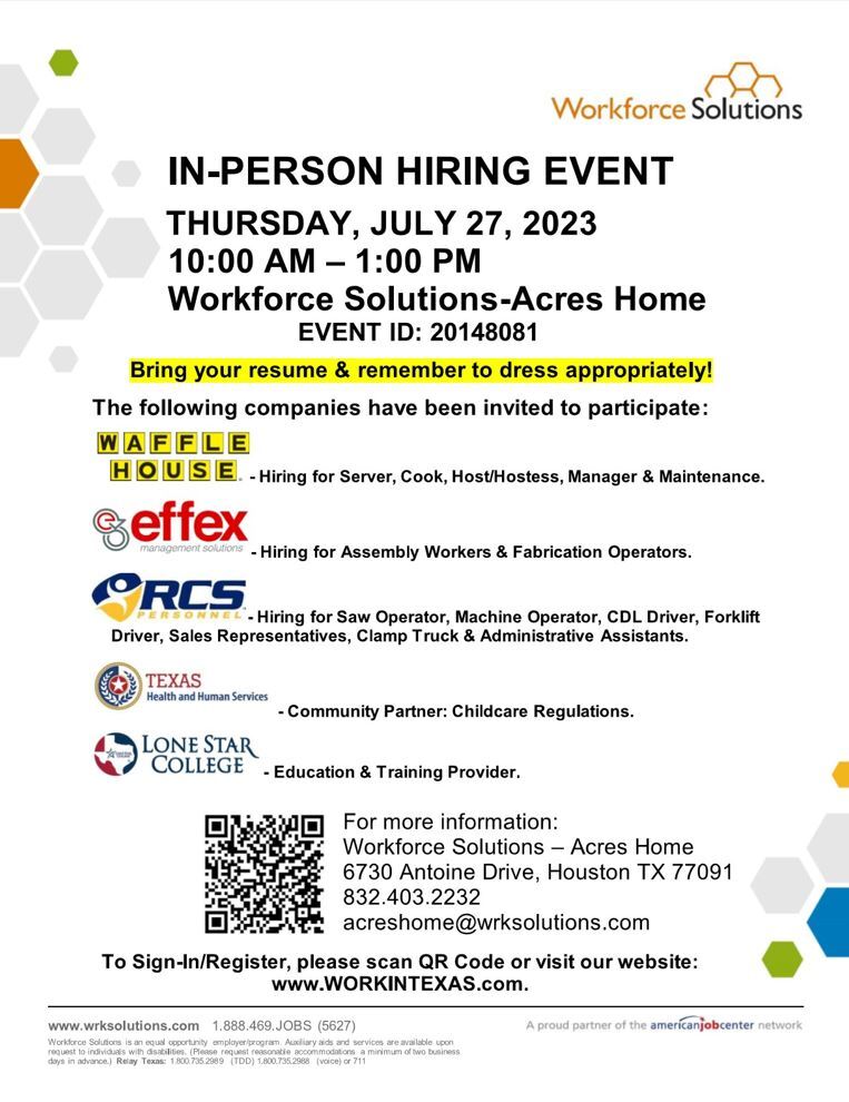 Acres Home In-Person Hiring Event