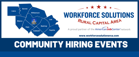 Rural Capital Area Community Hiring Event Map with counties