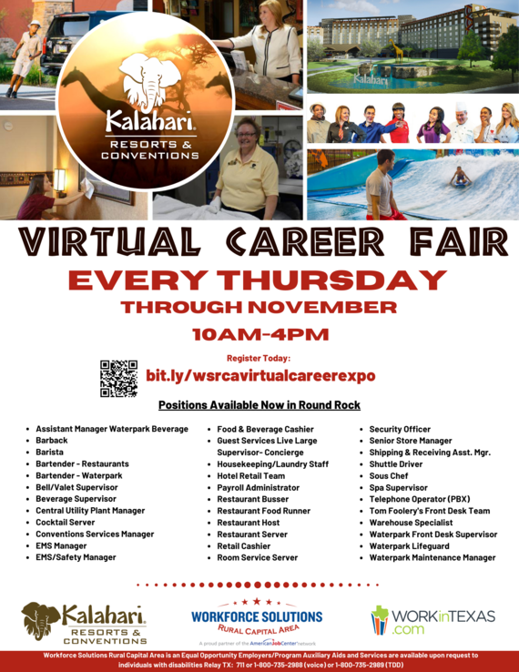 WSRCA Kalahari Resorts Virtual Career Fair