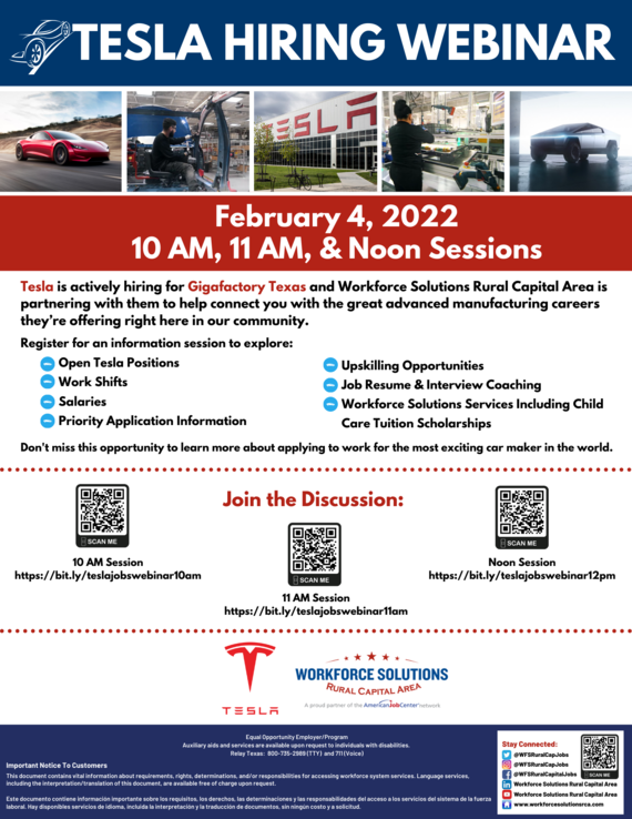 Community Event Tesla is Hiring Now! Attend Our Free inars to