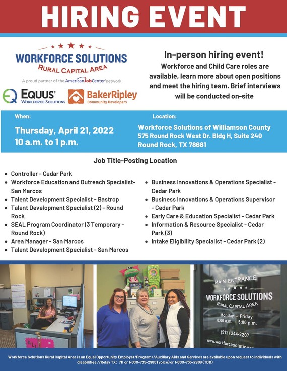 Community Hiring Event Thursday: Workforce Solutions Rural Capital Area ...