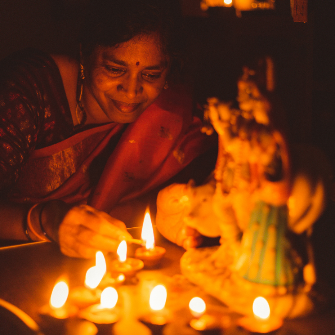 Lighting the small lamps called Diyas is an important part of the Festival of Lights