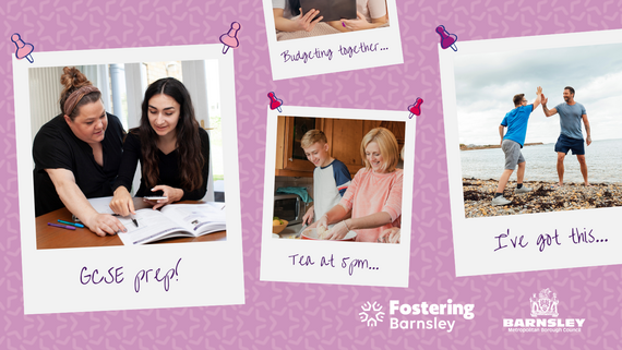 Fostering Barnsley teenagers photos in polaroids with captions and a star pattern background