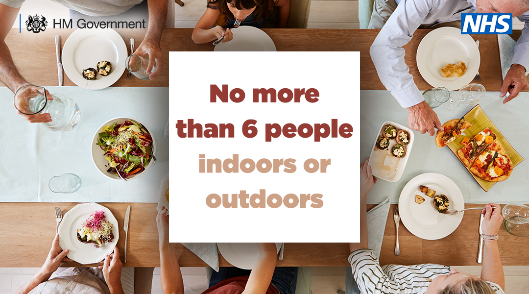 Six people sitting socially distanced