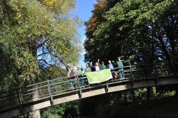 Parks Team stood on the Bridge in Kings' Park Retford