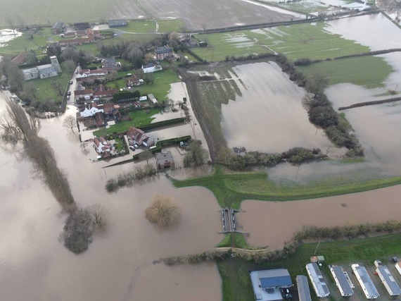 Drone image of Church Laneham flooded during Storm Henk 