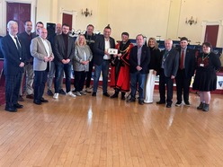 Cllr Dan Henderson, Mayor of East Retford,Oliver Hegemann, Chairman of Pfungstadt Town Council, with other representatives