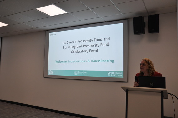 Julie Leigh presenting at the UKSPF and REPF Celebratory Event