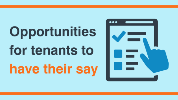 Illustration of an iPad with text and answer options. A person has selected an answer. 