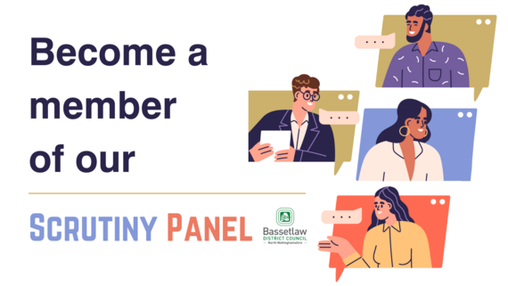 Illustration of four people, each with speech bubbles behind them. 