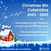 Illustration of a house covered in snow, with a wheeled bin outside.