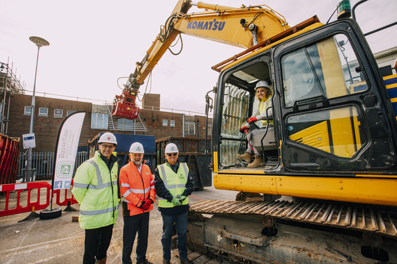 Cllrs Leigh and Scotthorne with David Armiger and G F Tomlinson's staff.