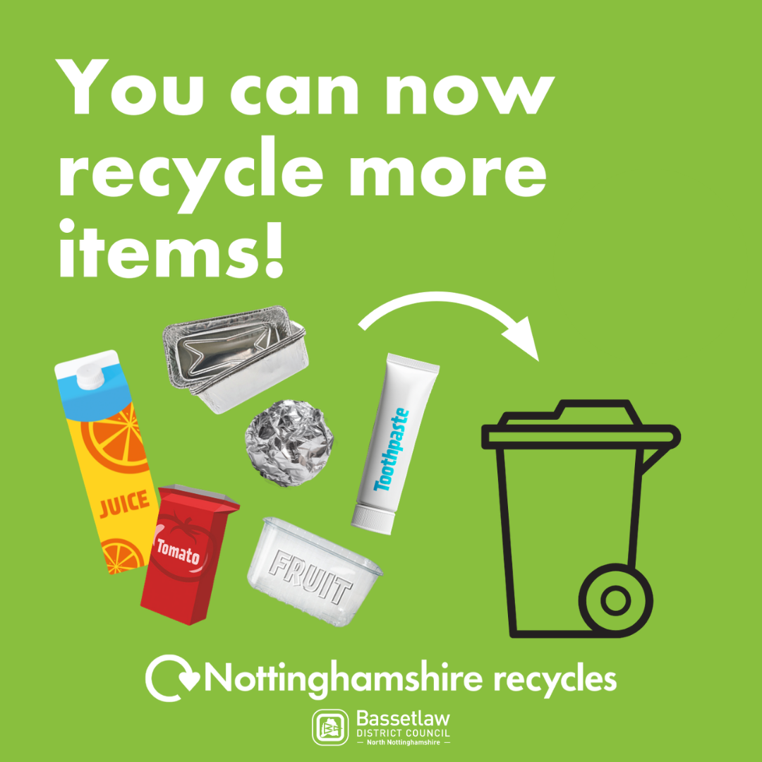Icons of a wheeled bin and recycleable items.