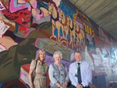 Tuxford Mural, Cllr Emma Griffin, Cllr Steve Scotthorne, and Joan Moorhouse.