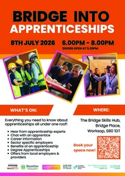 Bridge into apprenticeships event poster.