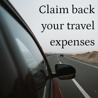 The front side window and mirror of a car. Text: Claim back your travel expenses.