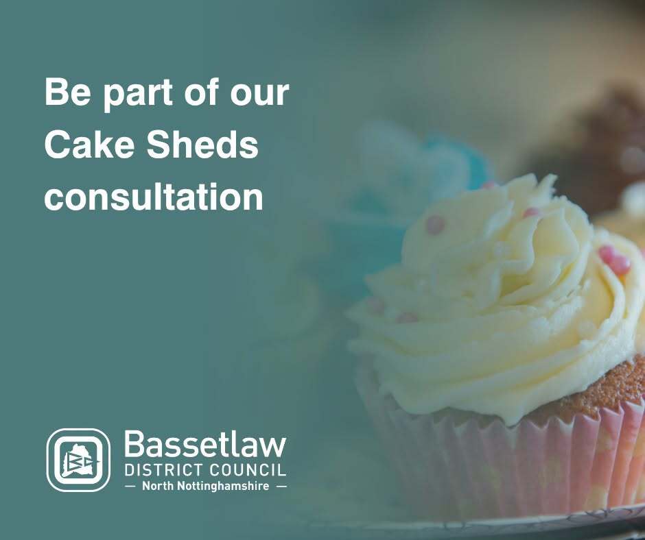 Tray of cupcakes with "Be part of our cake sheds consultation" written to the side. 