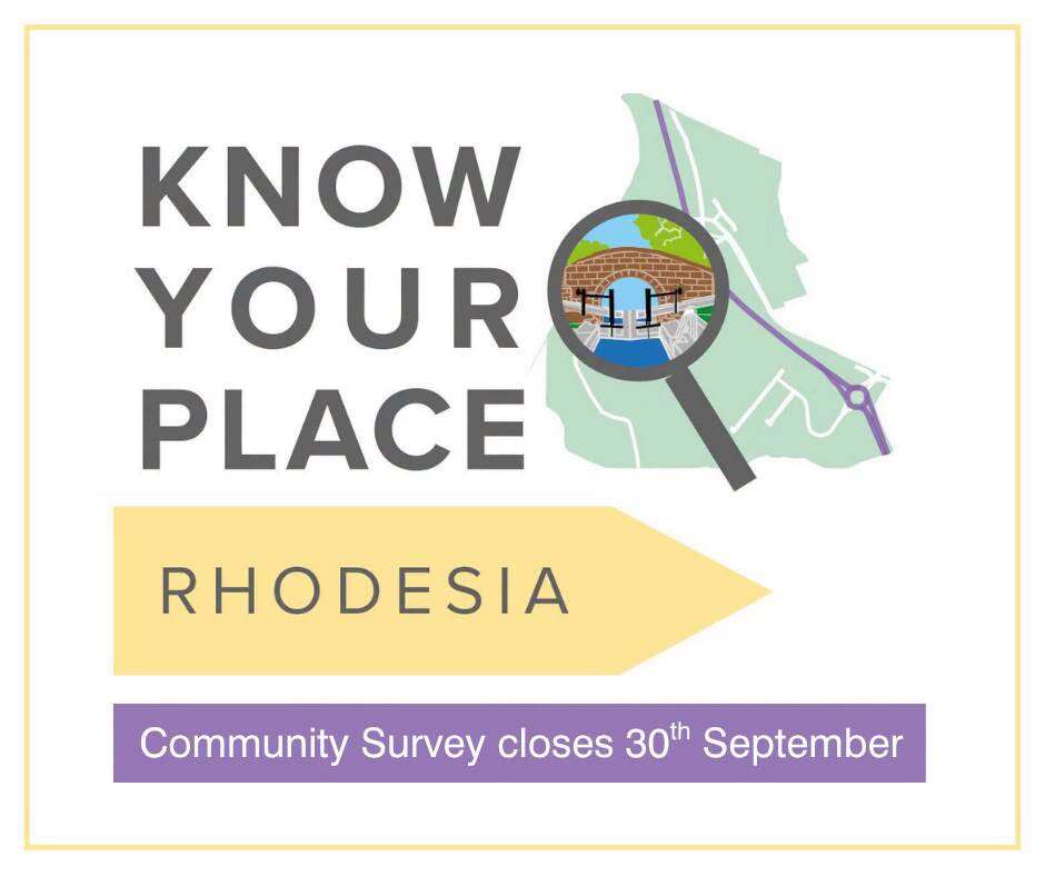 Magnifying glass icon over a map of Rhodesia. 