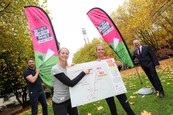 Team England athletes Hayley Carruthers & Hannah England unveil the marathon route in St Paul's Square