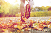 Close up of woman's feet as she runs