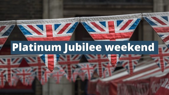 Platinum jubilee weekend written over Union flag bunting