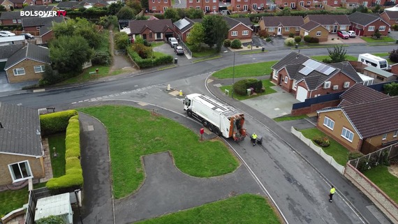 Aerial shot of bins being collected