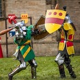 Two knights in armour fighting