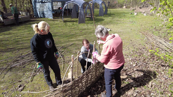 Volunteers at the garden by the plant