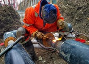 Welding pre-insulated steel pipe