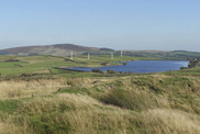 Exposure of Warley Wise Grit; view of Chelkar Reservoir & Beamsley Beacon in distance, N Yorkshire, looking east.