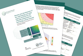 An image of three pages from the UK assessment of technology-critical minerals and metals, including the front page.