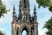 The Scott Monument in Edinburgh, west elevation. This shows the Binny sandstone