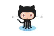 The GitHub logo, which is a cat dressed up as an octopus, standing on a light blue circle, representing the sea.
