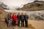 Svínafellsjökull. From left to right: Nicola Dakin (BGS); Anett Blischke (ÍSOR); Duncan Stevens (BGS); Dayton Dove (BGS); Andrew Finlayson (BGS).