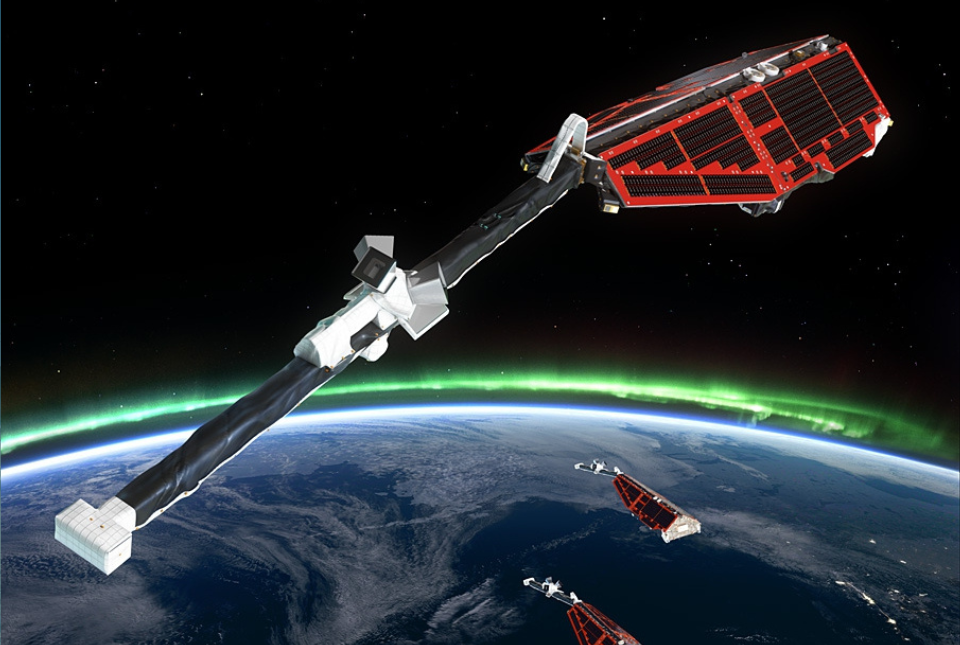Artist's impression of the three Swarm satellite orbital configuration. © ESA/AOES Medialab.