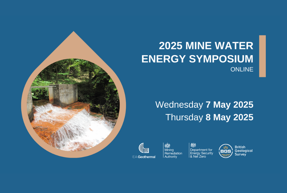 A graphic for the mine water energy symposium, featuring water escaping from a disused mine