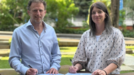 Representatives from BGS and FloodTags sign the memorandum of understanding