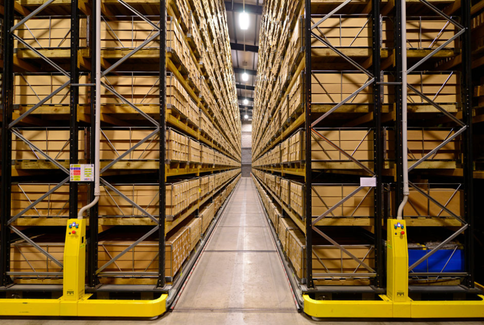 The Core Store in Keyworth. Part of the National Geological Repository. It is a warehouse full of cardboard boxes of core.
