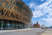 An image of Cardiff Bay, with the Millennium Centre to the left and the Pierhead building in the background